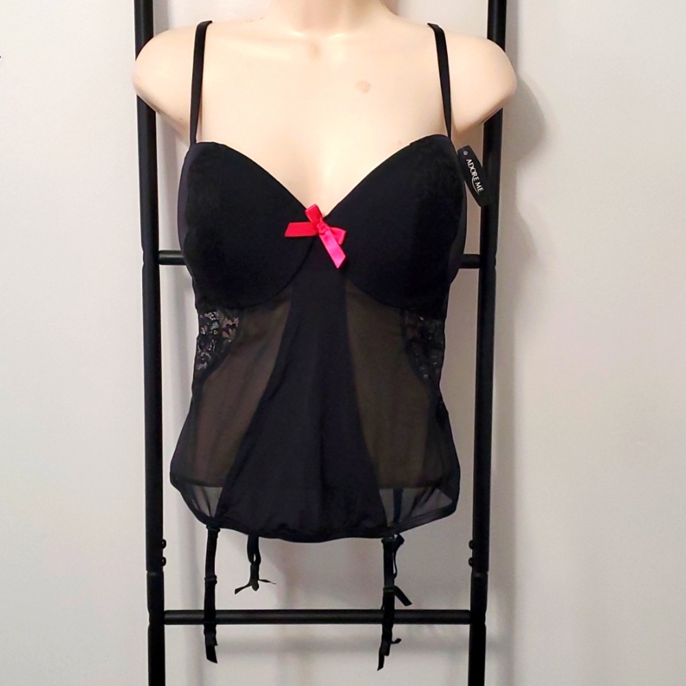 Adore Me Women Size 38 D black corset suspended lace New Sexy